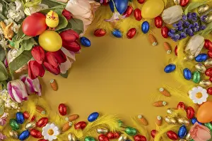 Colourful Easter Eggs Imprime: Colourful Easter frame with spring flowers