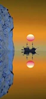 Deserted Boat Imprime: Composing: ship with sun
