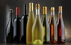 Assorted Wine Bottles Imprime: Composition with assorted bottles of wine