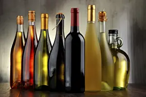Assorted Wine Bottles Imprime: Composition with assorted bottles of wine