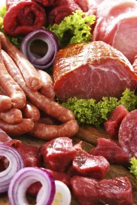 Appetizing Meat Dishes Imprime: Composition with assorted meat products