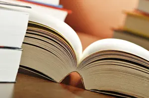 Book Arrangement On A Table Imprime: Composition with books on the table