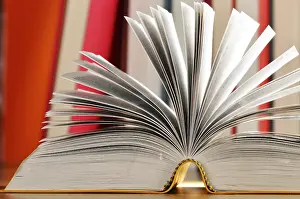 Book Arrangement On A Table Imprime: Composition with books on the table