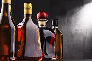 Bar Setup Ideas Imprime: Composition with bottles of assorted alcoholic beverages