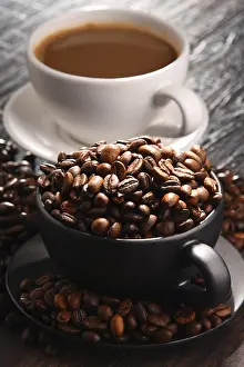 Coffee Composition Imprime: Composition with two cups of coffee and beans