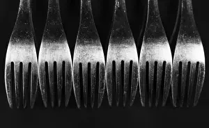 Sterling Cutlery Imprime: Composition made of forks on the black background