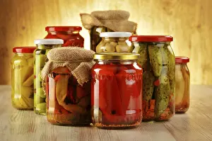 Vegetable Nutrition Facts Imprime: Composition with jars of pickled vegetables