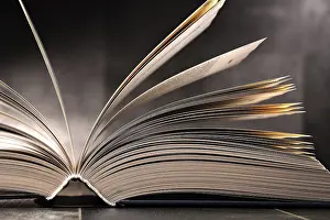 Book Page Composition Imprime: Composition with open book on the table