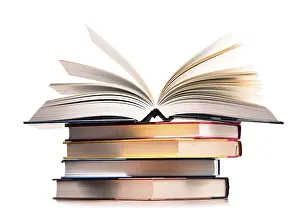 Composition With Books Imprime: Composition with stack of books isolated on white