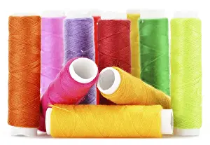 White Background Composition Imprime: Composition with tailor needles and threads over white background