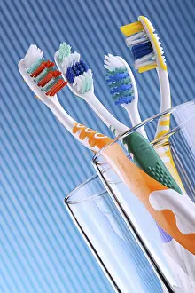 Cleanliness Concept Photo Imprime: Composition with four toothbrushes