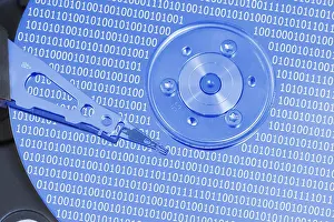 Compact Disc Technology Imprime: Computer hard disk drive with read-write head on the disk