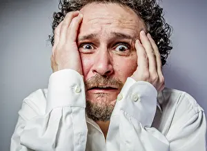White Shirt Portrait Imprime: Concern for the future, man with intense expression