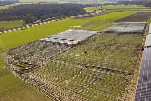 View From Above Construction Site Imprime: Construction phase of a solar system in fields