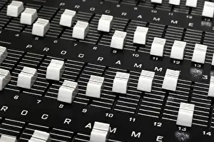 Deserted Studio Shot Imprime: Control panel in a audio recording studio