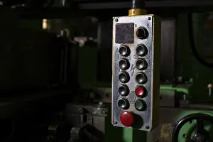 Deserted Workshop Scene Imprime: Control panel of production device shot at workshop