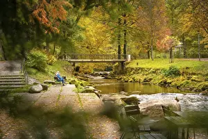 Baden Wurttemberg Waterfront Imprime: Course of the river Enz with bridge