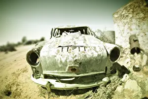 Deserted Passenger Car Imprime: Cross processed image of an old car