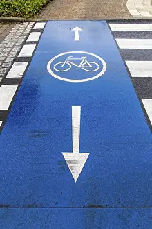 Asphalt Road Markings Imprime: Cycle path marking on a pavement