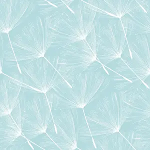 Full Frame Blue Background Imprime: Dandelions floating over blue, vector seamless pattern