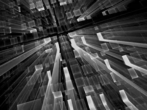 Virtual Reality Concept Art Imprime: Dark blue technology background - abstract computer-generated image