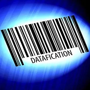 Plain Blue Background Image Imprime: Datafication, barcode with blue Background