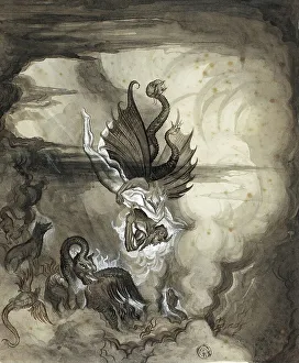 Deserted Landscape Artwork Imprime: Descent into Hell, Devil and Monsters