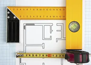 Measuring Tape Image Imprime: Development drawings and tools on graph paper
