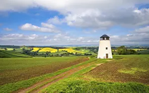 Torquay Imprime: Molino de Viento de Devon sobre Campos y Granjas.