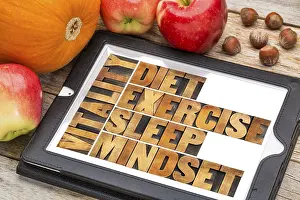 Vintage Letterpress Typography Imprime: Diet, sleep, exercise