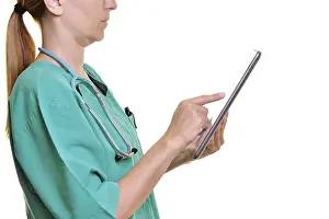 Medical Diagnosis Technology Imprime: Doctor using a tablet computer, cut out