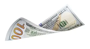 One Hundred Dollar Bill Imprime: One hundred dollar bill falling or floating on empty background
