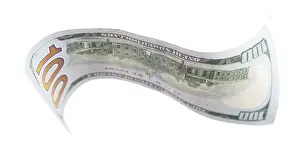 Studio Shot Image Imprime: One hundred dollar bill falling or floating on empty background