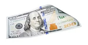 One Hundred Dollar Bill Imprime: One hundred dollar bill falling or floating on empty background
