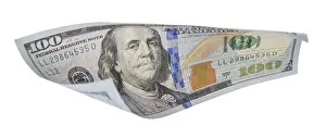 One Hundred Dollar Bill Imprime: One hundred dollar bill falling or floating on empty background