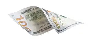 US Dollar Note Imprime: One hundred dollar bill falling or floating on empty background