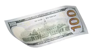 One Hundred Dollar Note Imprime: One hundred dollar bill falling or floating on empty background