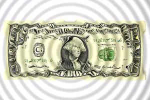 Payment Transaction Graphics Imprime: A dollar note graphically altered or distorted as a wave