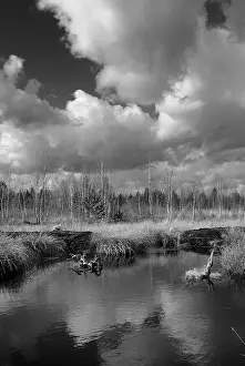 Cloudy Atmospheric Mood Imprime: Dramatic clouds forming over a former peat bog