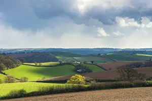 British Countryside Imprime: Dramatic clouds and sky over fields of Berry Pomeroy