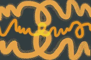 Obras De Arte Minimalistas Imprime: Pauta abstracta dinámica con garabatos vibrantes de naranja sobre un fondo oscuro.