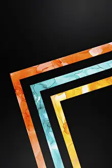 Formas Geométricas Imprime: Una obra de arte abstracto geométrico dinámico que presenta formas rectangulares superpuestas en un naranja intenso