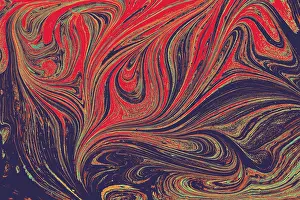 Uninhabited Landscape Art Imprime: Ebru marble effect pattern design for print