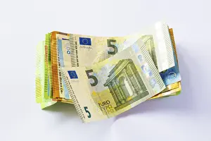 German Currency Imprime: Euro, stack of banknotes, detail