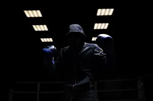 Boxing Concept Image Imprime: Fighter without a face is standing with his hands up