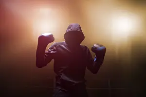 Boxing Concept Image Imprime: Fighter without a face is standing with his hands up