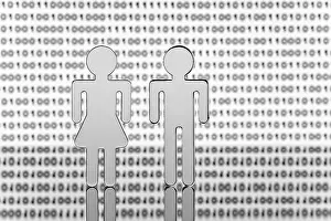 Digital Composing Concept Imprime: Two figures in front of binary code