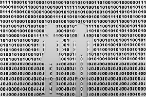 Digital Composing Symbol Imprime: Two figures in front of binary code