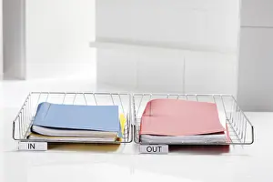 File Folder Organization Imprime: Filing baskets with folders, in, out