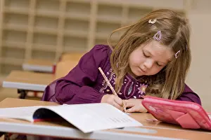 Elementary School Child Imprime: Firstgrader during a lesson